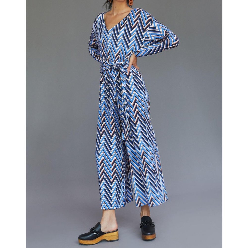 NWOT 💙 Anthropologie Breezy Wide-Leg Jumpsuit Blue PCF Print - Large